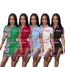 Load image into Gallery viewer, Short Sleeve Print Tops And Skirts Two Piece Set
