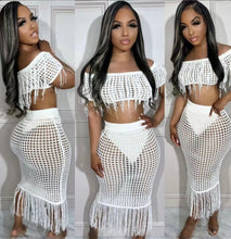 Load image into Gallery viewer, See Through Knit Tassel Two Piece Skirts Set
