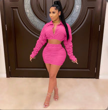 Load image into Gallery viewer, Plus Size Ruched Long Sleeve Mini Skirt Sets
