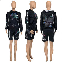 Load image into Gallery viewer, Casual Printed Hoodie And Shorts 2 Piece Suits

