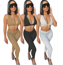 Load image into Gallery viewer, Solid Sexy Vest Top And Pants Slim 2 Piece Sets
