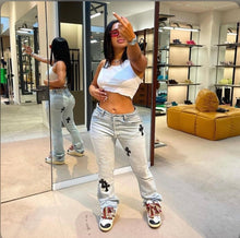 Load image into Gallery viewer, Denim Embroidery Mid Waist Skinny Jeans
