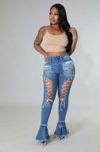 Load image into Gallery viewer, Plus Size Denim Ripped Hole Lace-Up Flared Jeans
