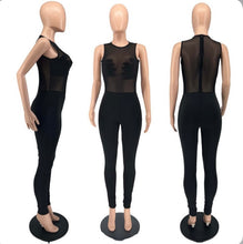 Load image into Gallery viewer, Hand Printed Mesh Zipper Patchwork Jumpsuit
