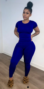 A Solid Short Sleeve Slim Fit Two Piece Pants Set