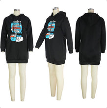 Load image into Gallery viewer, Casual Fleece Printed Hooded Sweatshirt Dress
