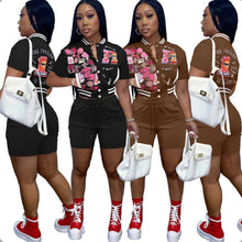 Load image into Gallery viewer, Fashion Printing Press Button Baseball Jacket Shorts Set
