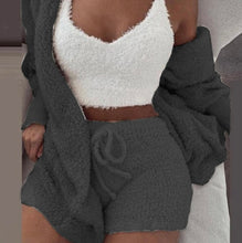 Load image into Gallery viewer, Plus Size Plush Pajamas Home Wear Casual Three Piece Short Set

