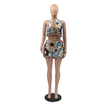 Load image into Gallery viewer, Sexy Printed Tassel Halter Crop Top And Shorts 2 Piece Sets
