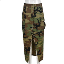 Load image into Gallery viewer, Plus Size Camo Print Split Button Maxi Skirt
