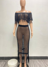 Load image into Gallery viewer, See Through Knit Tassel Two Piece Skirts Set
