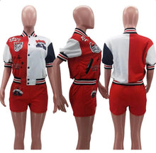 Load image into Gallery viewer, Plus Size Contrast Color Print Baseball Two Piece Set
