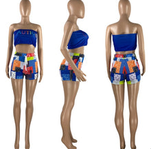 Load image into Gallery viewer, Letter Print Tube Top And Shorts Two Piece Sets
