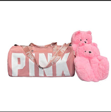 Load image into Gallery viewer, A Teddy Bear Slippers and Pink Duffle Bag

