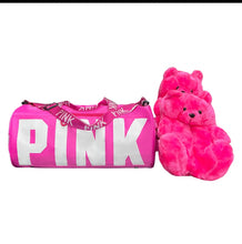 Load image into Gallery viewer, A Teddy Bear Slippers and Pink Duffle Bag
