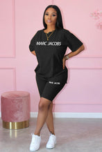 Load image into Gallery viewer, Letter Print Short Sleeve Shorts Two Piece Set
