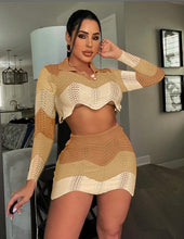 Load image into Gallery viewer, Sexy Knit Long Sleeve Crop Top Mini Skirt 2 Piece Sets
