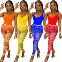 Load image into Gallery viewer, Sexy Sling Bodysuits Mesh Print Pants Two Piece Set
