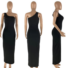 Load image into Gallery viewer, One-shoulder Solid Color Maxi Dress
