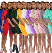 Load image into Gallery viewer, Solid Color Loose Short Sleeve Two Piece Set
