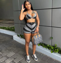 Load image into Gallery viewer, Fashion Casual Print Halter Top Shorts Two Piece SetGray
