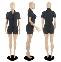 Load image into Gallery viewer, Solid Short Sleeve Zipper Pocket Romper
