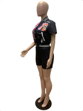 Load image into Gallery viewer, Fashion Printing Press Button Baseball Jacket Shorts Set
