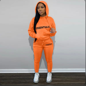 A Letter Print Hooded Sweatshirt Two Piece Pant Sets