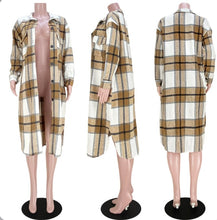 Load image into Gallery viewer, Plaid Full Sleeve Buttons Long Coat
