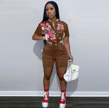 Load image into Gallery viewer, Fashion Printing Press Button Baseball Jacket Shorts Set
