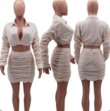 Load image into Gallery viewer, Plus Size Ruched Long Sleeve Mini Skirt Sets
