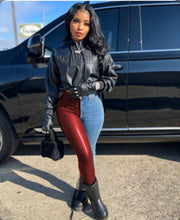 Load image into Gallery viewer, Fashion Denim PU Leather Splice Pants

