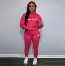 Load image into Gallery viewer, Casual Solid Letter Print Hooded Sweatshirts And Sport Pant 2 Piece Set
