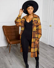 Load image into Gallery viewer, Plus Size Plaid Full Sleeve Split Long Coat

