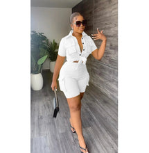 Load image into Gallery viewer, Solid Color Short Sleeve Shirt And Shorts Two Piece Set
