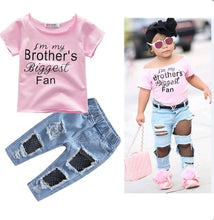 Load image into Gallery viewer, Kids Girl Letter T Shirt+Ripped Jeans Pants 2 Piece Sets
