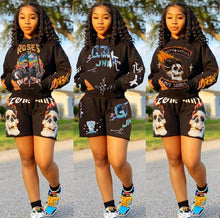 Load image into Gallery viewer, Casual Printed Hoodie And Shorts 2 Piece Suits
